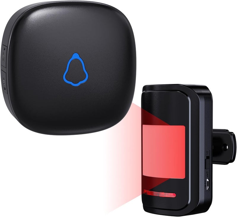 METAK Wireless Motion Sensor Alarm Indoor, 1 PIR Detector + 1 Receiver, Movement Activated Doorbell Chime for Home Doorway/Business Entry/Garage Security/Store Entrance, Pet/Elderly/Dementia Monitor (Black) - Image 1